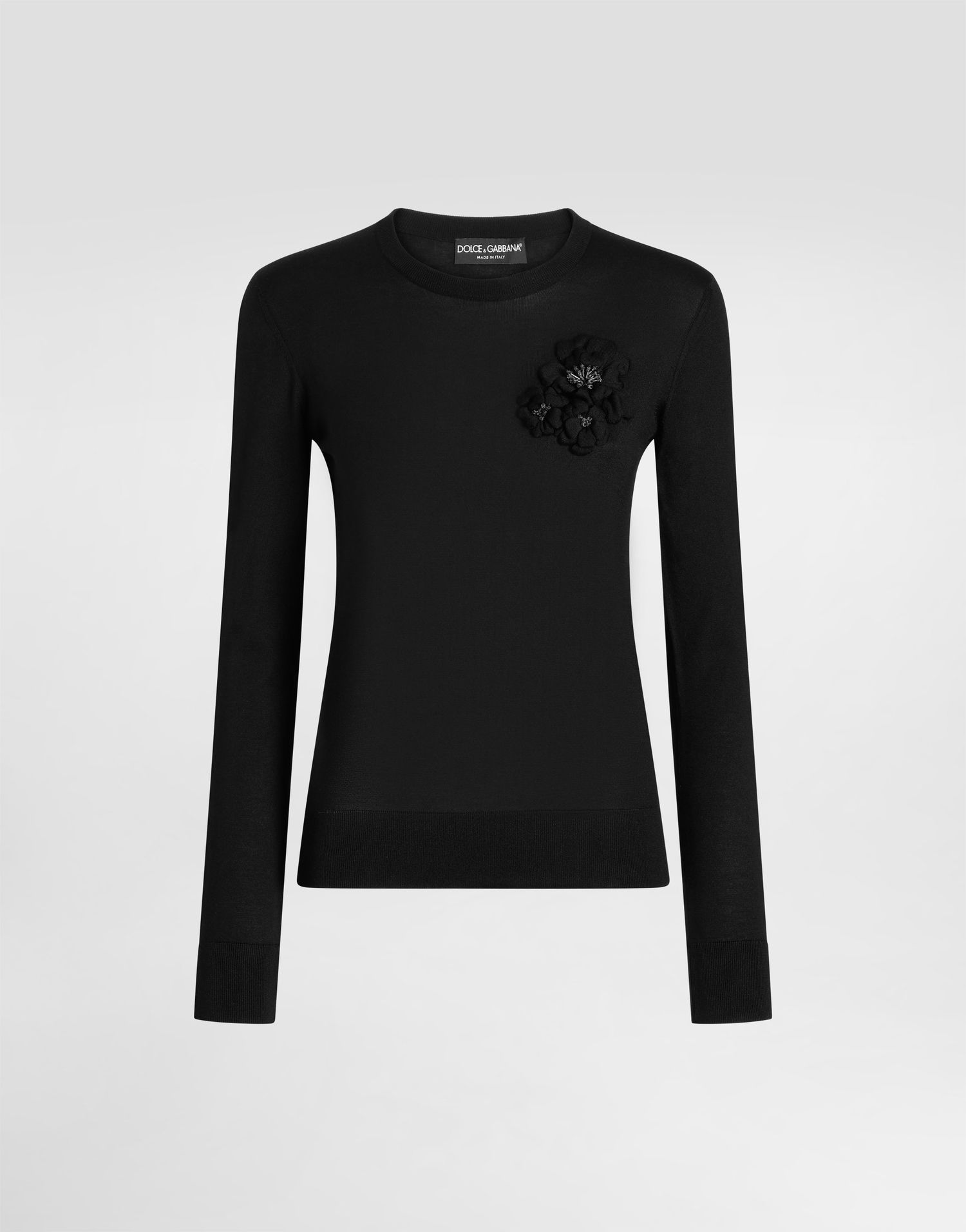 Пуловер Dolce & Gabbana Dolce & Gabbana Silk Pullover with Flower Brooch Черно | FXX48ZJBSO1N0000, 0
