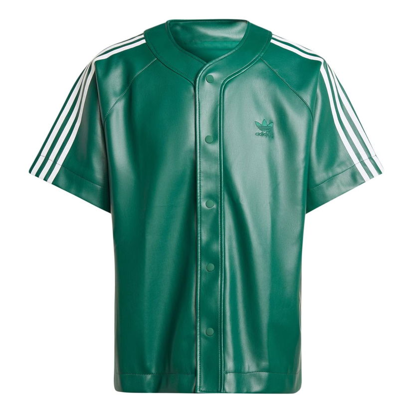 Риза adidas Originals Adicolor 3-Stripes Faux Leather Baseball Shirt Зелено | IZ4047