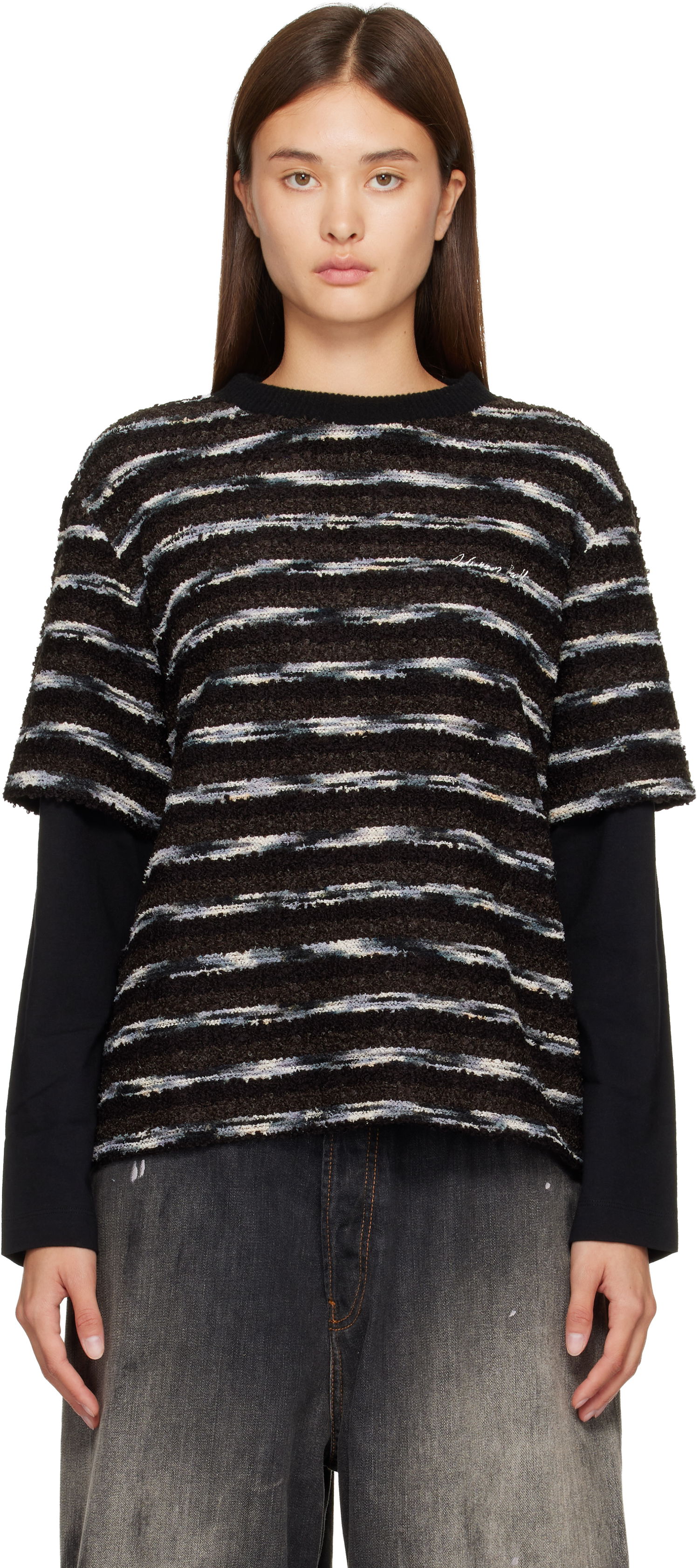 Пуловер Andersson Bell Textured Striped Short-Sleeve Layered Sweater Многоцветен | atb1373u, 0