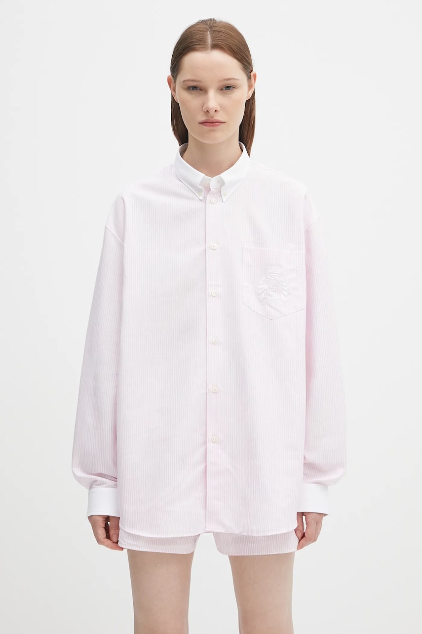 Риза Sporty & Rich Sporty & Rich H&W Crest Oversized Oxford Shirt Розово | SI025620243ST64, 0