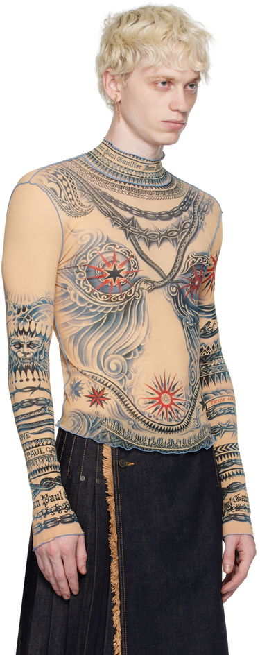 Тениска Jean Paul Gaultier Jean Paul Gaultier Tattoo Print Turtleneck Top Бежово | 23/15-F-TO111-J528-635030, 3