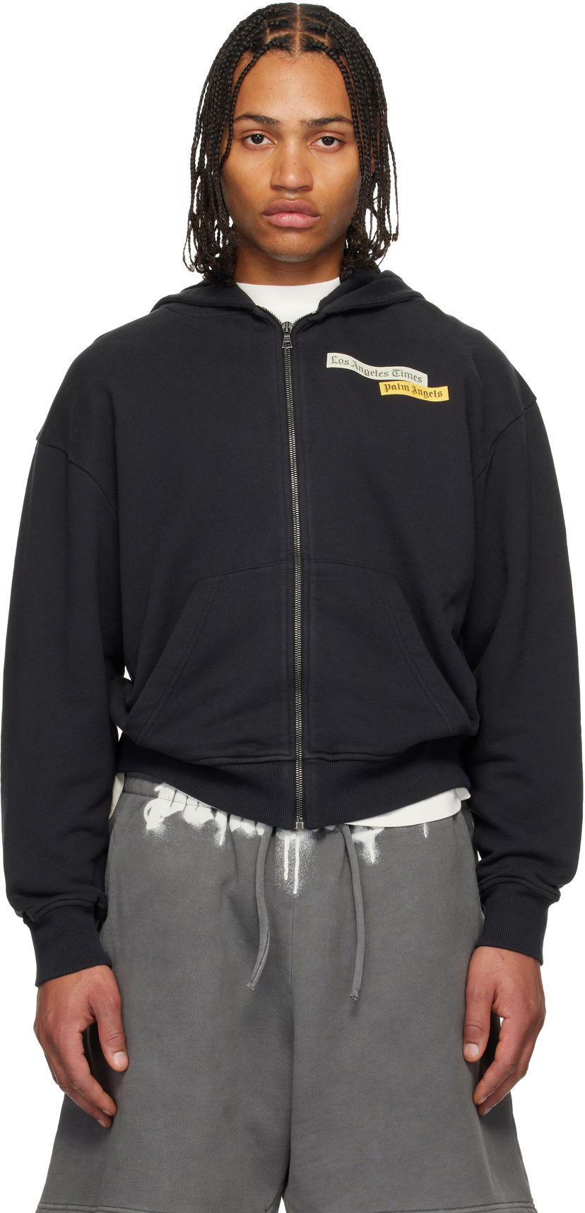 Суитчър Palm Angels LA Times Edition News Zip Hoodie Черно | PMBE029F25FLE0011003