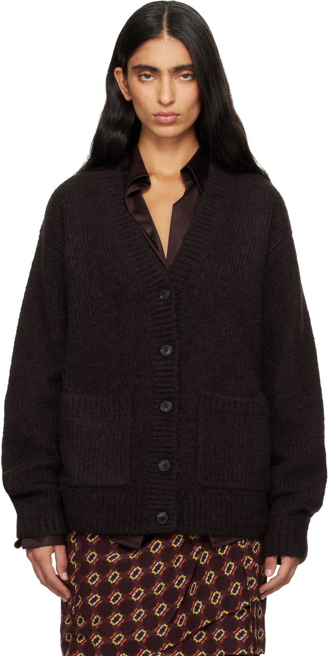 Dries Van Noten Alpaca V-Neck Cardigan with Patch Pockets