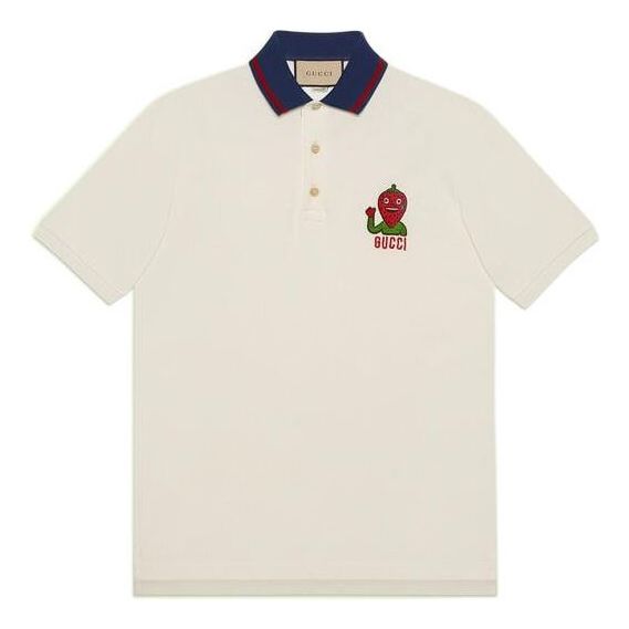 Поло тениска Gucci Embroidered Strawberry Wool Polo Бяло | 700272-XJEMU-9750, 0