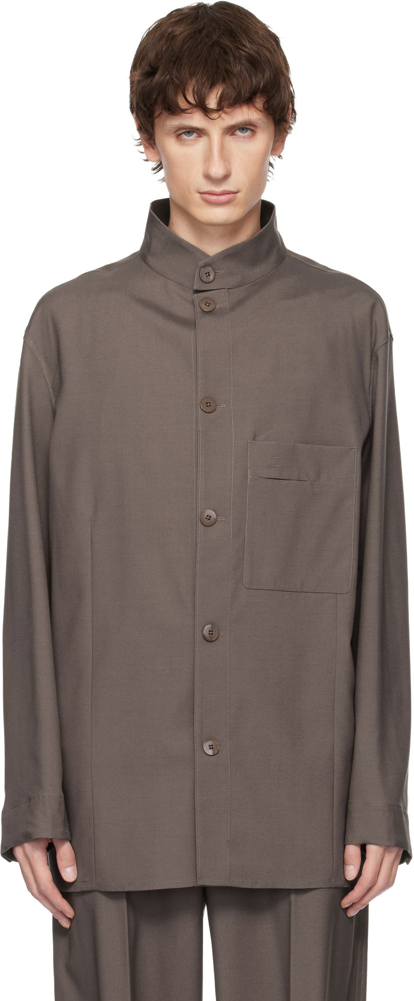 Яке ZEGNA Standing Collar Overshirt Кафяво | 987038A9 SON95
