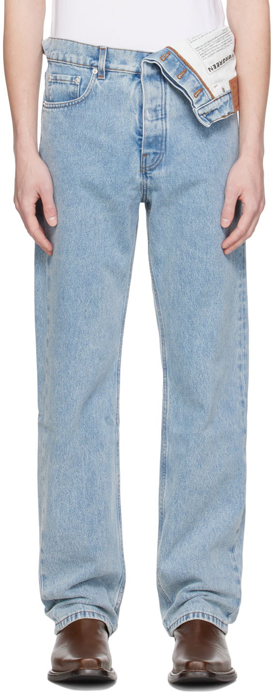 Blue Asymmetric Waist Jeans