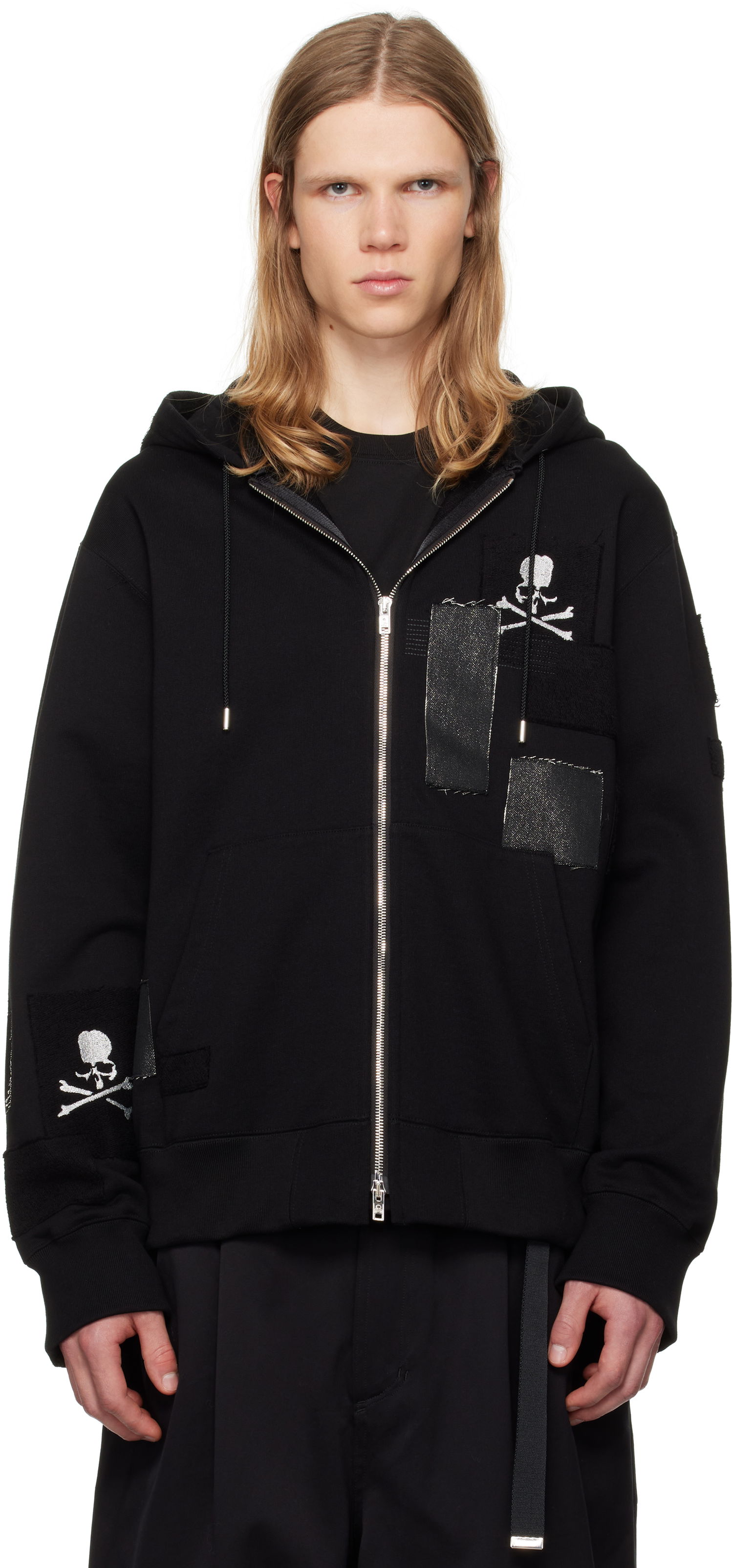 Суитчър Mastermind WORLD Patchwork Full-Zip Hoodie Черно | MW24S13-SW011-001, 0