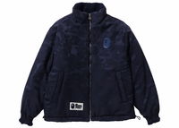 BAPE Tonal Solid Camo Sherpa Reversible Jacket Navy