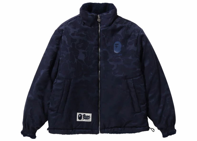 Яке BAPE BAPE Tonal Solid Camo Sherpa Reversible Jacket Navy Тъмно синьо | 1J80-140-069