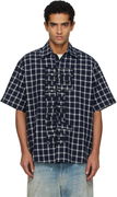 Plaid Center Logo Short Sleeve Button Up Shirt