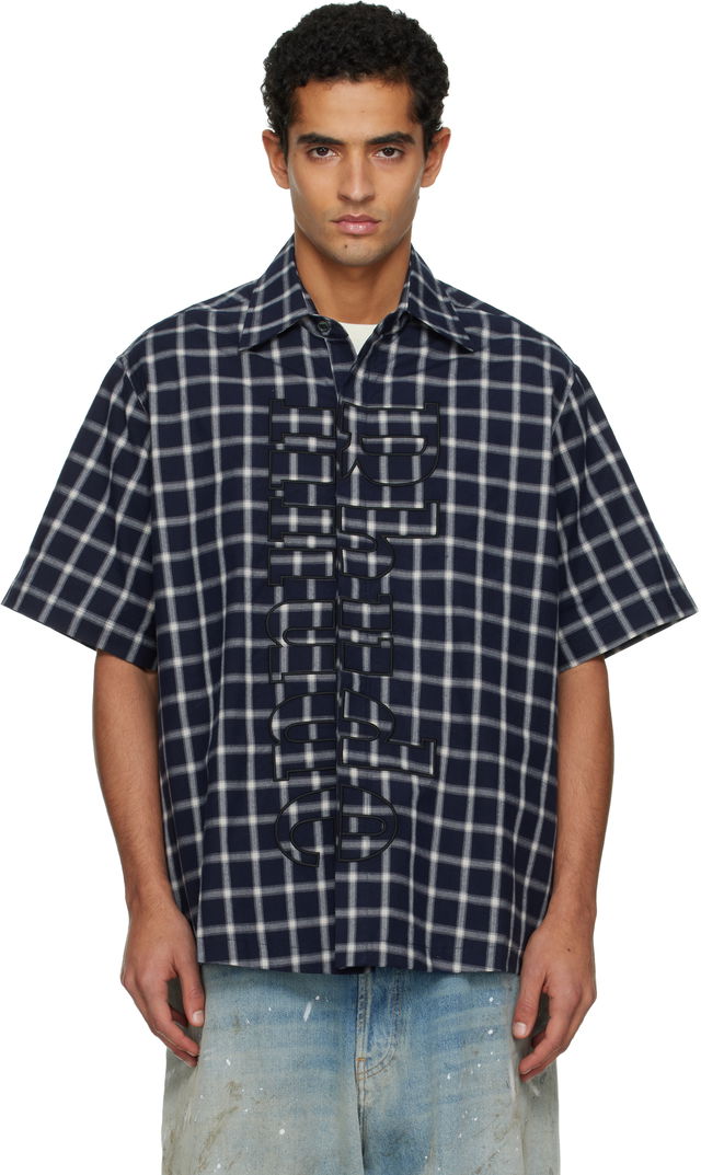 Plaid Center Logo Short Sleeve Button Up Shirt