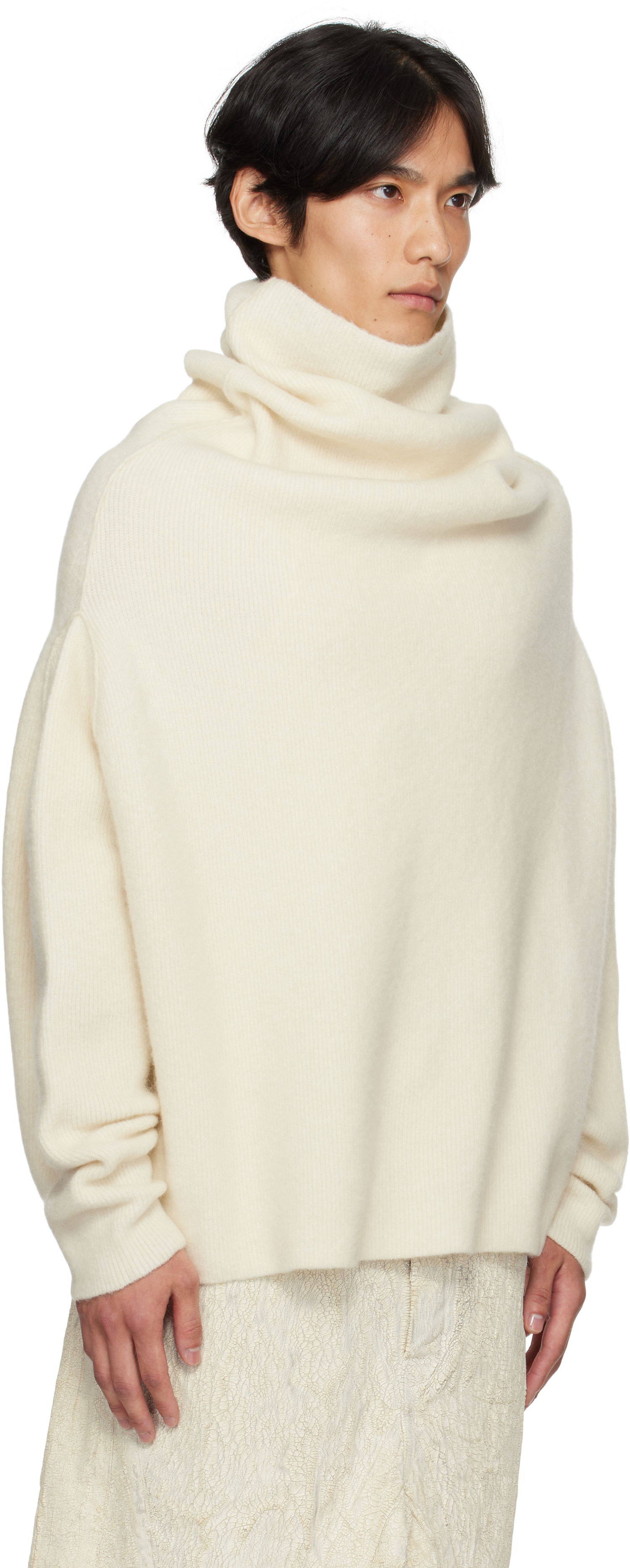 Пуловер Rick Owens Rick Owens Concordians Shroud Cowl Neck Sweater Бяло | RU02E1692 KWP, 1
