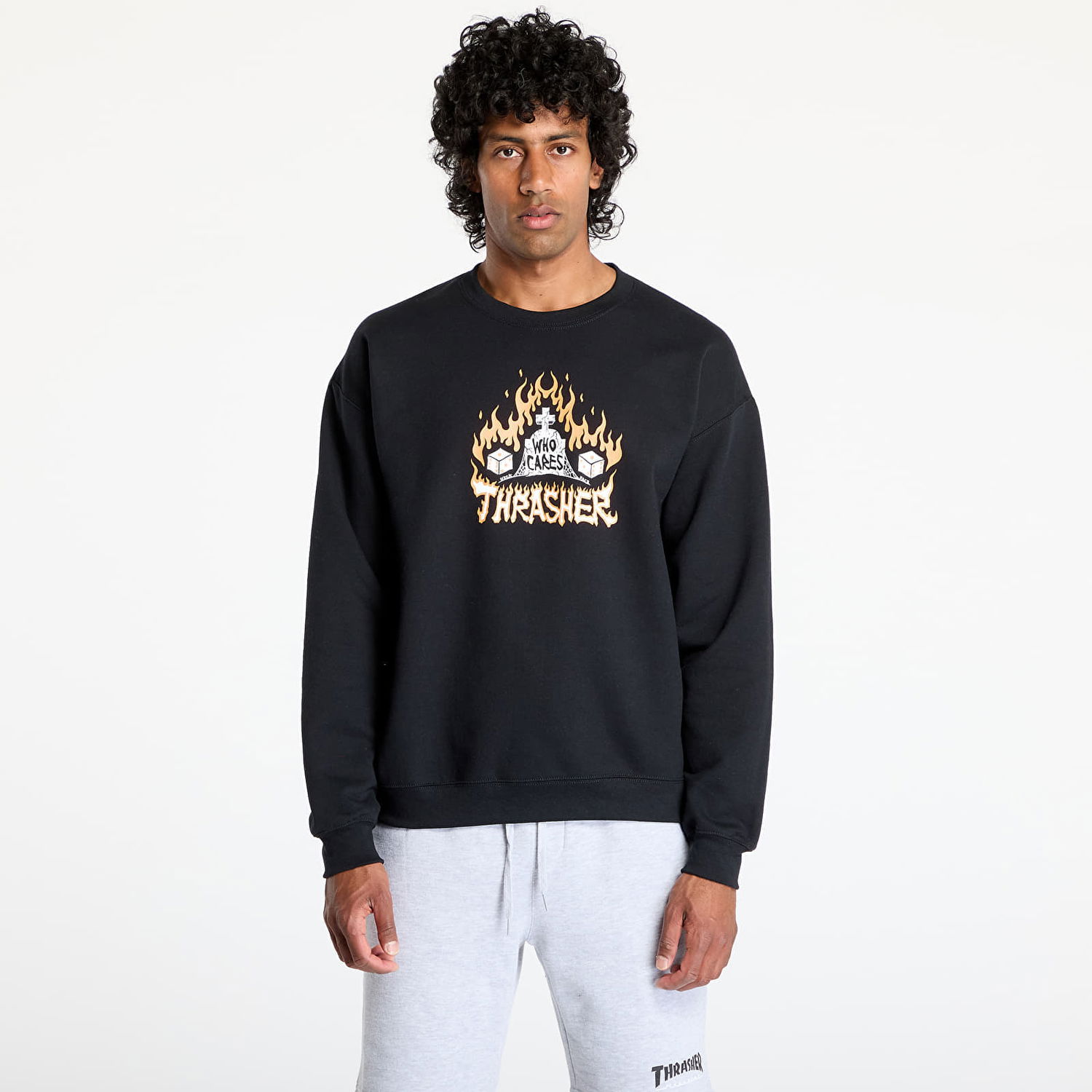Суитчър Thrasher Thrasher Who Cares by Neckface Crewneck Sweatshirt Черно | 145708, 0