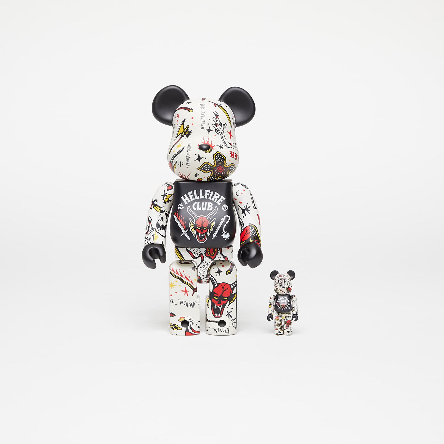 Колекционерско Medicom Toy BE@RBRICK Stranger Things Hellfire Club 100% & 400% Set Черно | 4530956611358, 0
