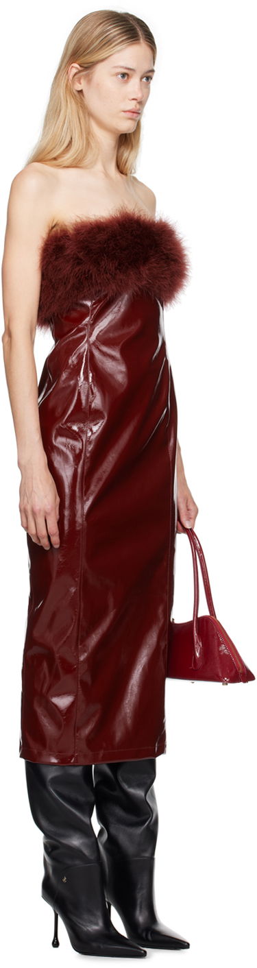 Pокля Blumarine Feather Trim Faux-Leather Midi Dress Бургунди | A422A481A, 1