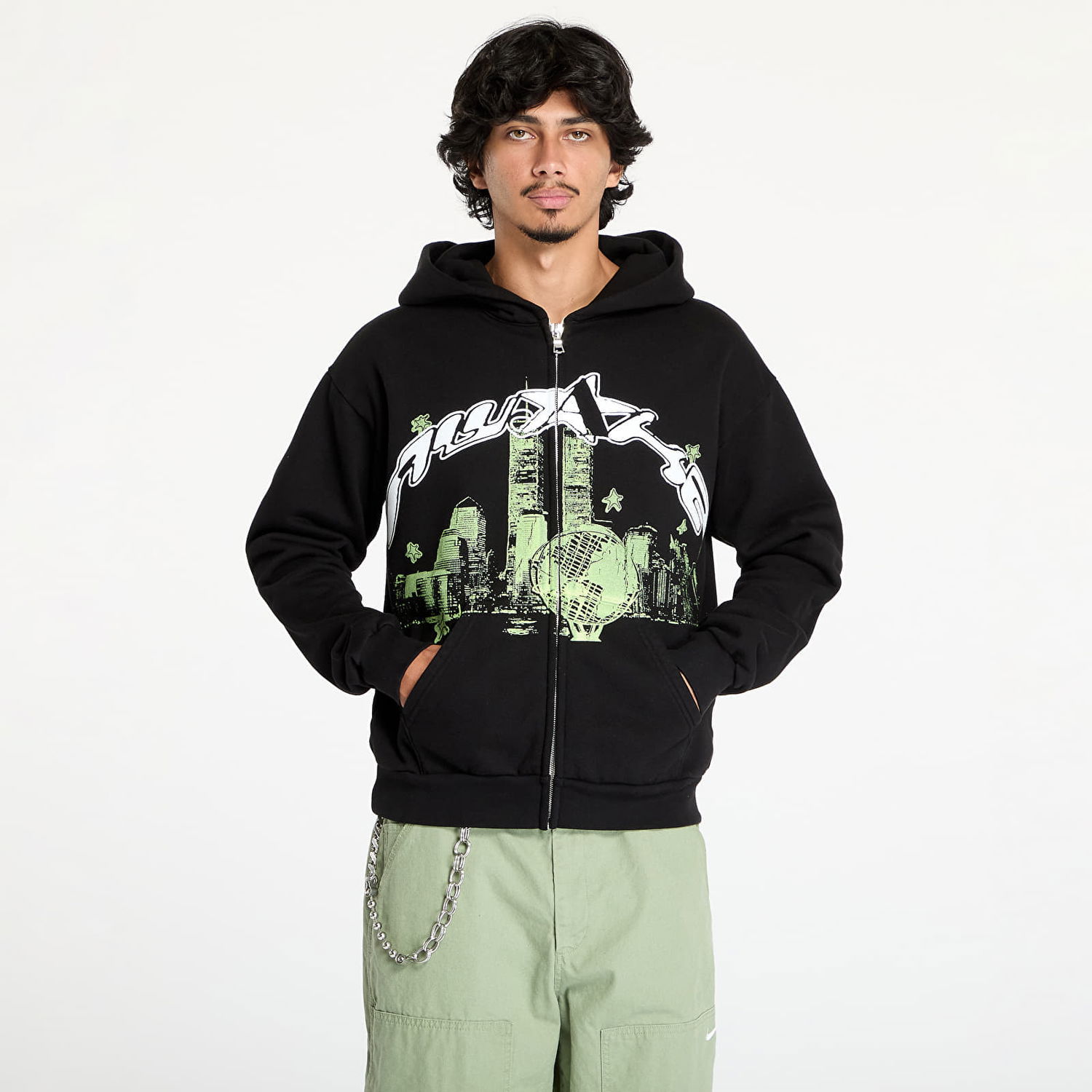 Суитчър Awake NY Skyline Zip Up Hoodie Washed Black S Черно | AWK-SU24-HD121-BLK, 0