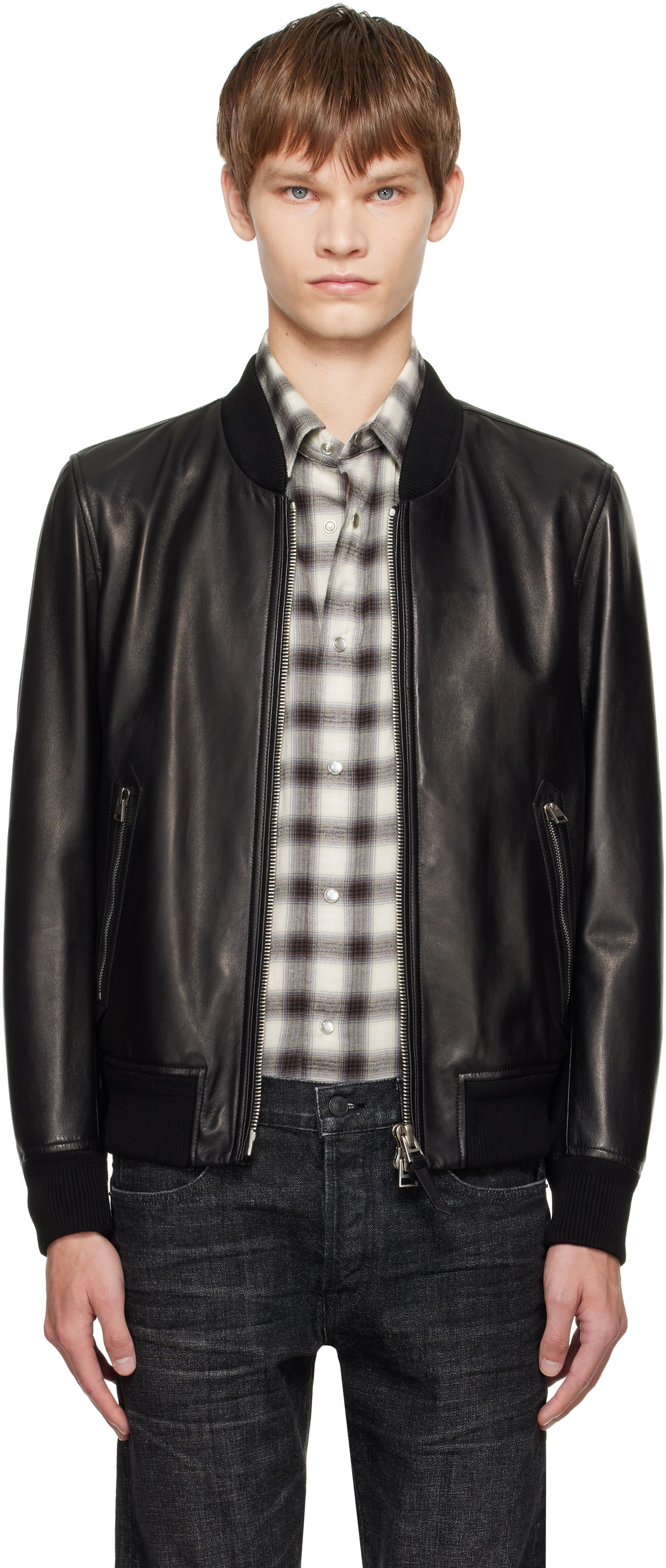 Яке бомбър Tom Ford TOM FORD Shiny Nappa Plonge Leather Bomber Jacket Черно | LBS029-LMN029, 0