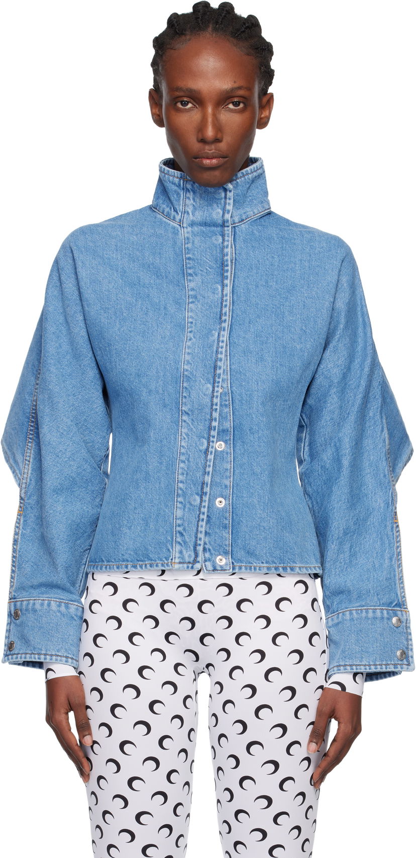 Яке Marine Serre Moon Laser Wash Long Sleeve Denim Jacket Синьо | WSI033ACDEN0002