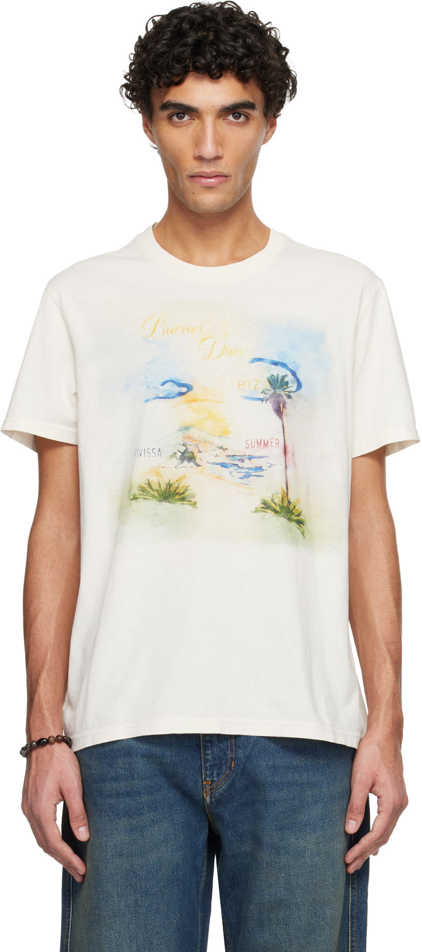 Тениска ISABEL MARANT Isabel Marant Honore Beach Graphic Print T-shirt Бяло | TS0052HB-D1N08H