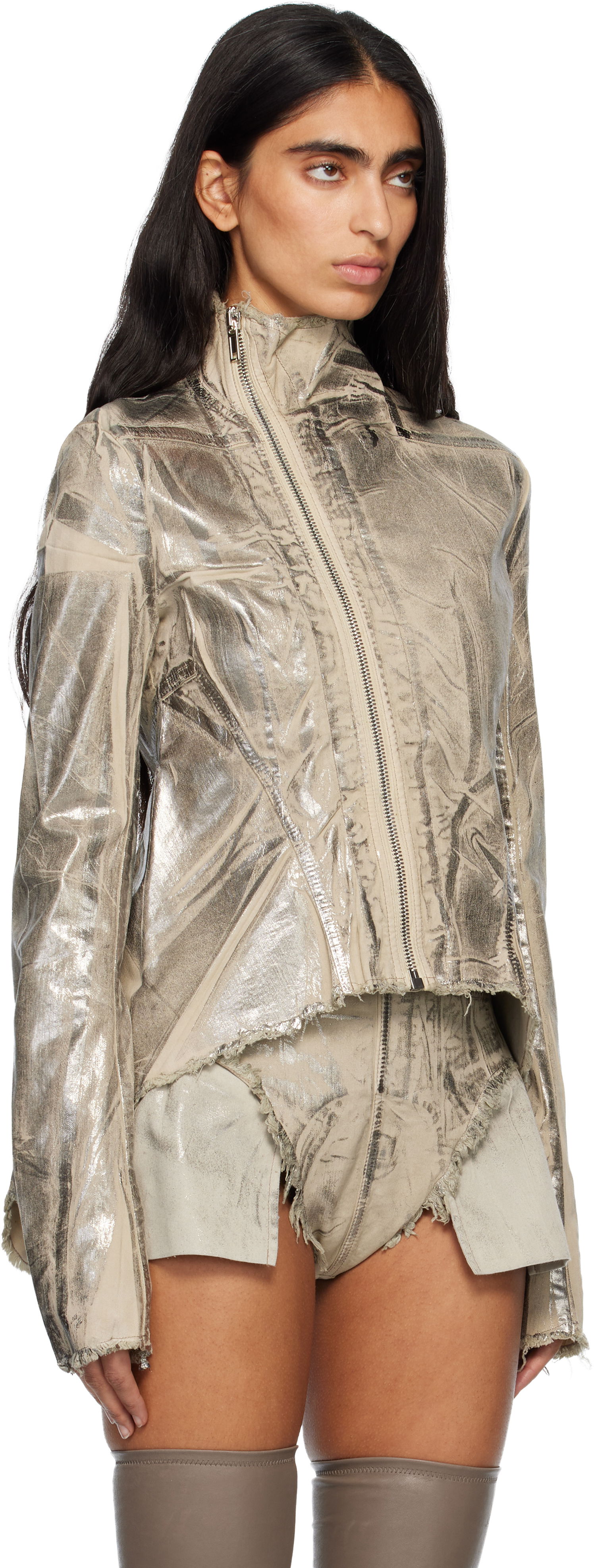 Яке Rick Owens Concordians Naska Gary Metallic Crinkled Denim Jacket Металик | DS02E7703 SDPF, 1