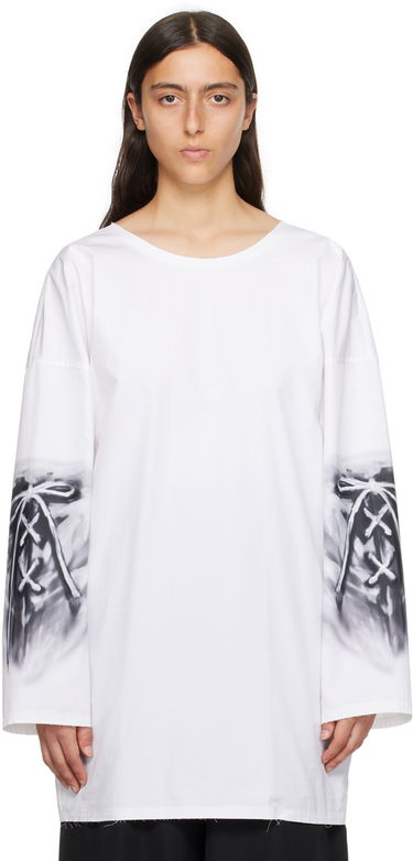 Тениска We11done Raw Edge Graphic Long Sleeve T-Shirt Бяло | WD-SH3-23-185-U-WH, 0