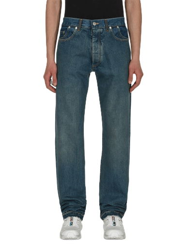 Straight-Leg Faded Denim Pants