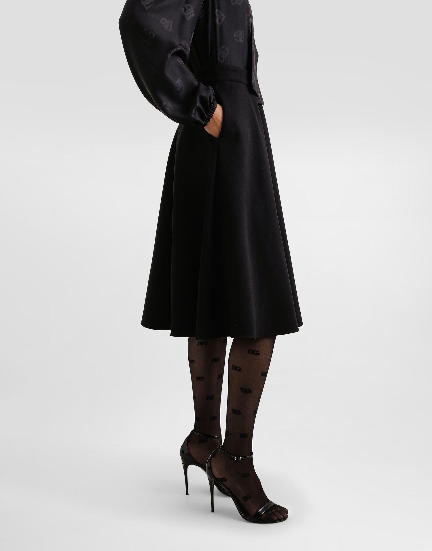 Пола Dolce & Gabbana Dolce & Gabbana Wool Midi A-Line Skirt Черно | F4C02TGDCSXN0000, 1