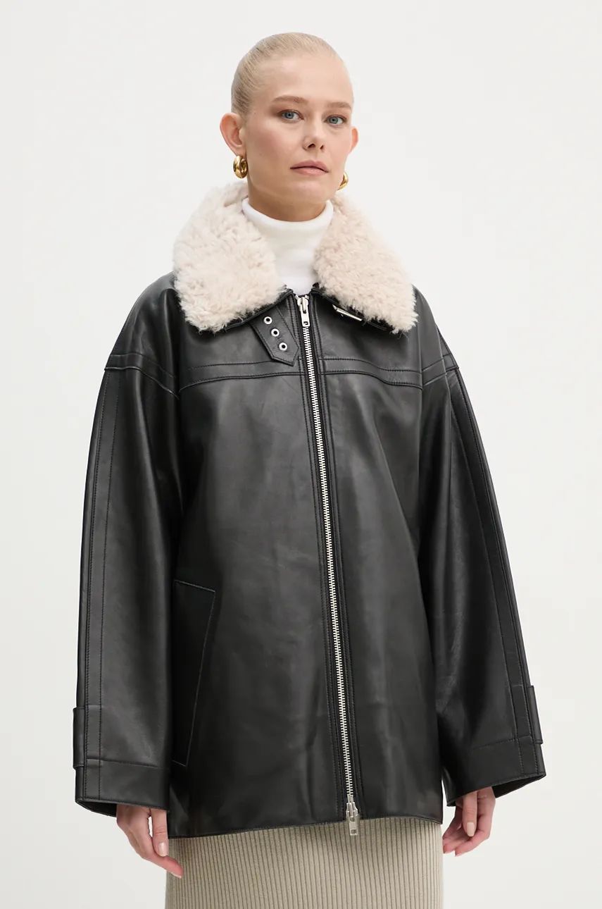 Яке STAND STUDIO Stand Studio Emelia Oversized Faux Leather Jacket with Faux Shearling Collar Черно | 62271.7540, 0