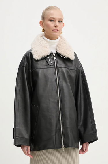 Яке STAND STUDIO Stand Studio Emelia Oversized Faux Leather Jacket with Faux Shearling Collar Черно | 62271.7540, 0