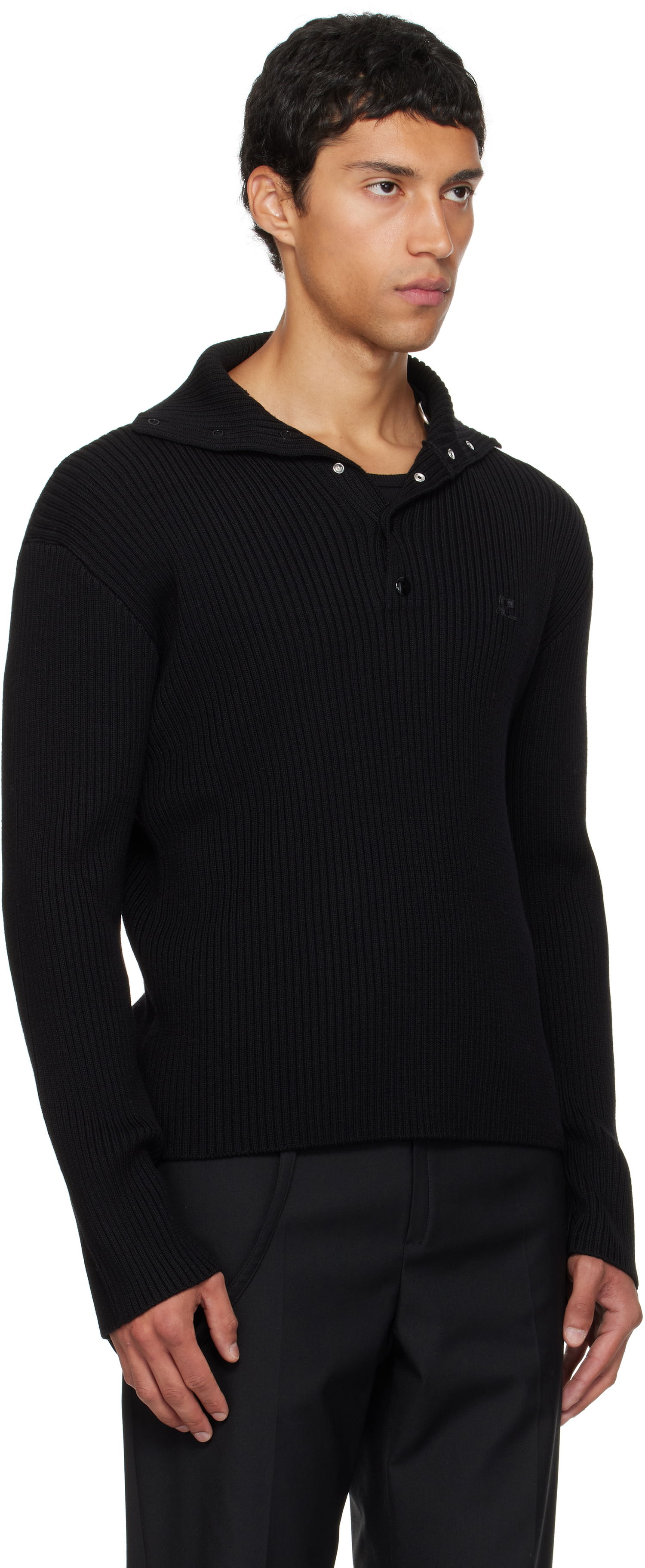 Пуловер Courrèges Courrèges Ribbed Wool Polo Черно | 325MPO050FI0036, 1