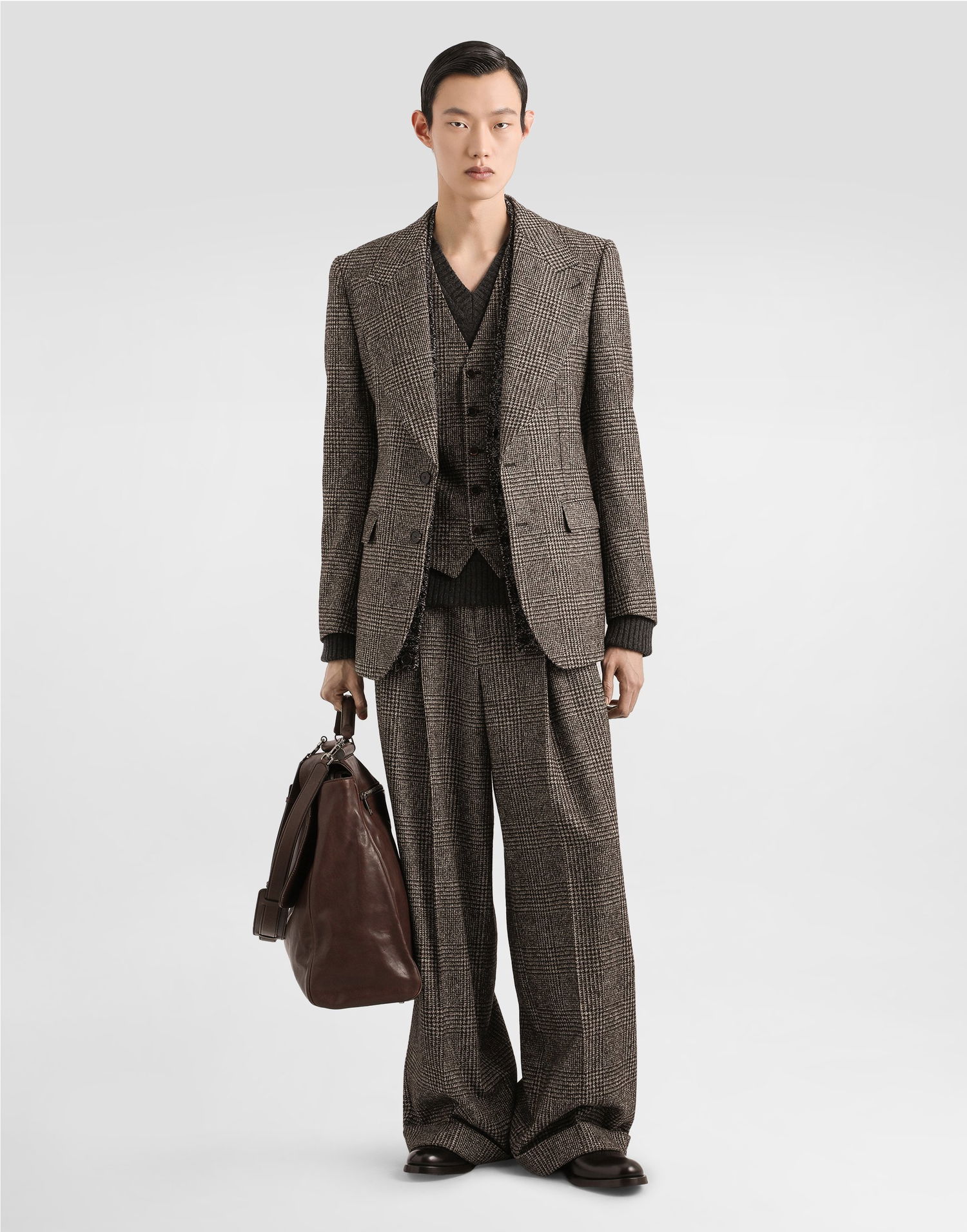 Жилетка Dolce & Gabbana Dolce & Gabbana Glen Plaid Alpaca Vest Кафяво | G702UTFQMKDS8101, 1