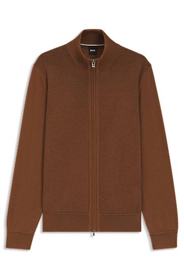 Пуловер BOSS Virgin Wool Zip-Up Cardigan Кафяво | 50543153