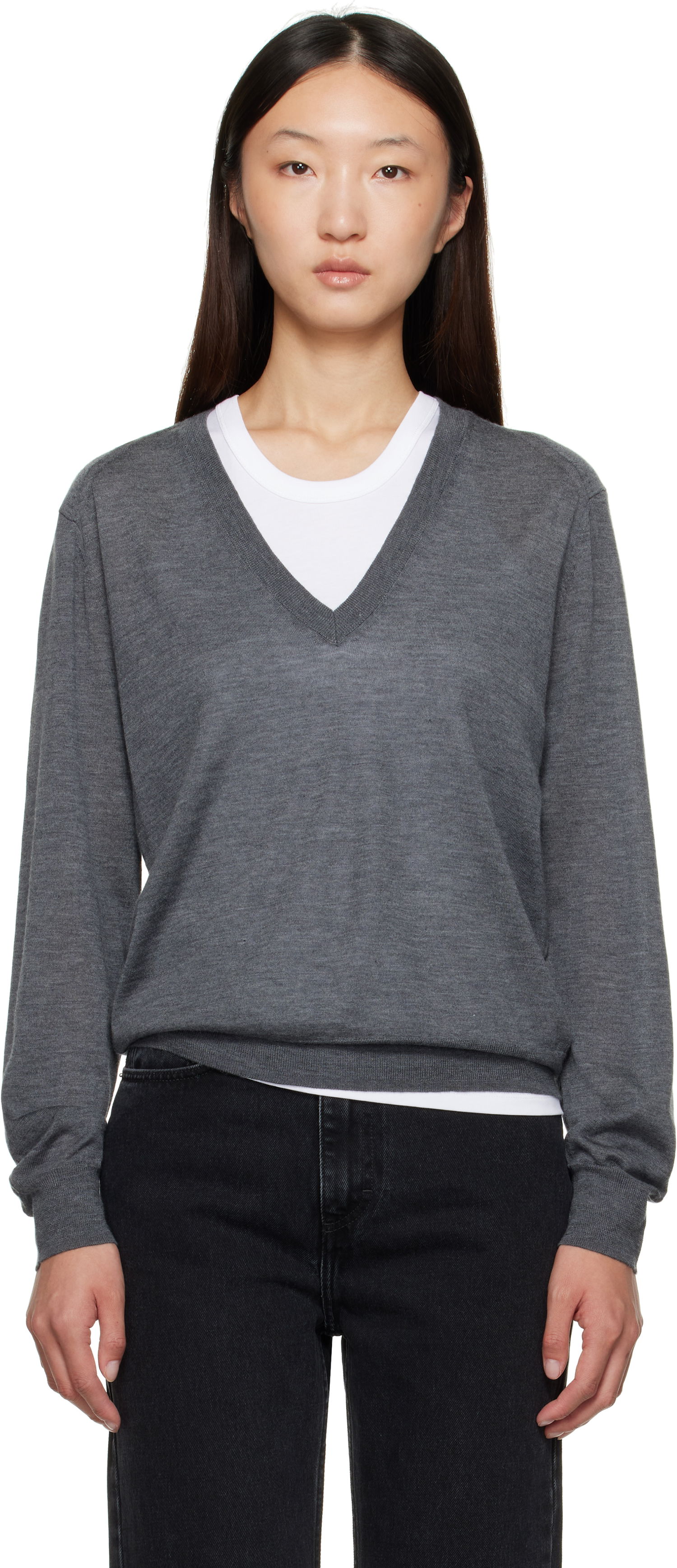 Пуловер Loulou de Saison Loulou de Saison Julio Cashmere V-Neck Sweater Сиво | JULIO, 0