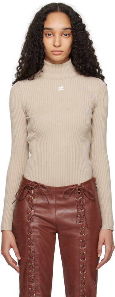 Пуловер Courrèges Courrèges Reedition Rib Knit Mock Neck Sweater Бежово | PERMPU022FI0001, 0