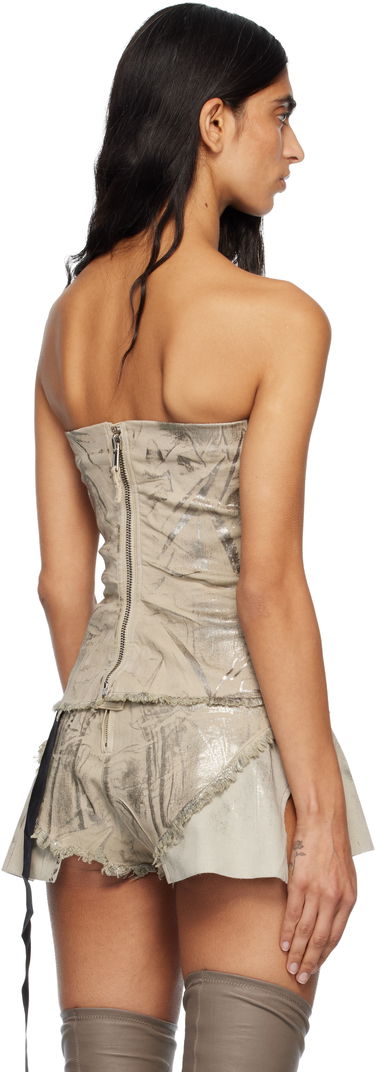Съкратен топ Rick Owens Rick Owens DRKSHDW Concordians Strapless Metallic Bustier Denim Top Бежово | DS02E7129 SDPF, 2
