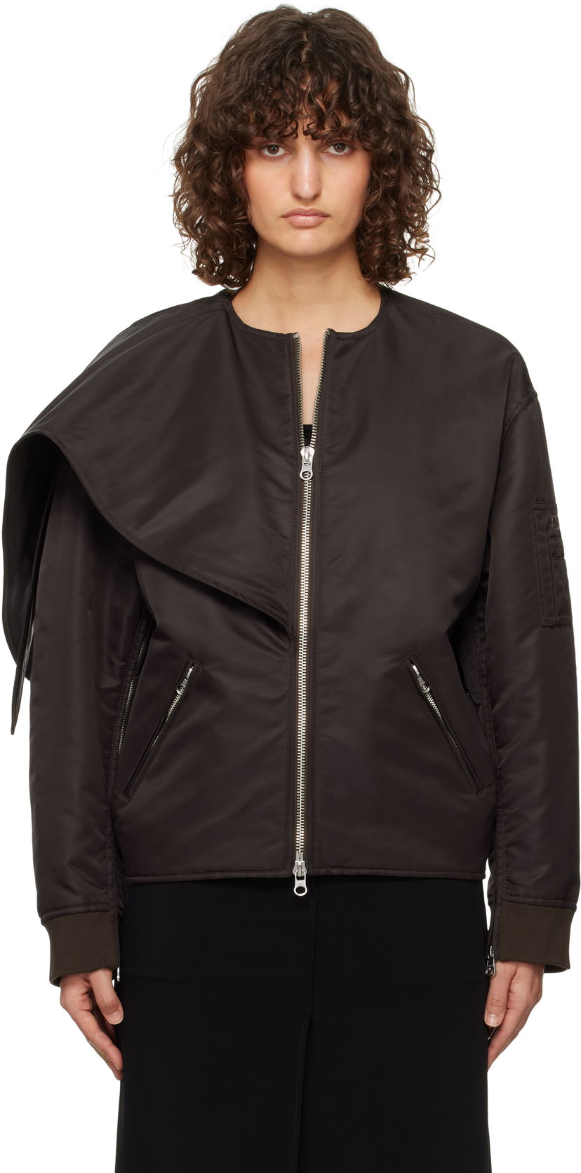 Яке бомбър Courrèges Courrèges Bow Collar Bomber Jacket Черно | 424CBL218NY0020