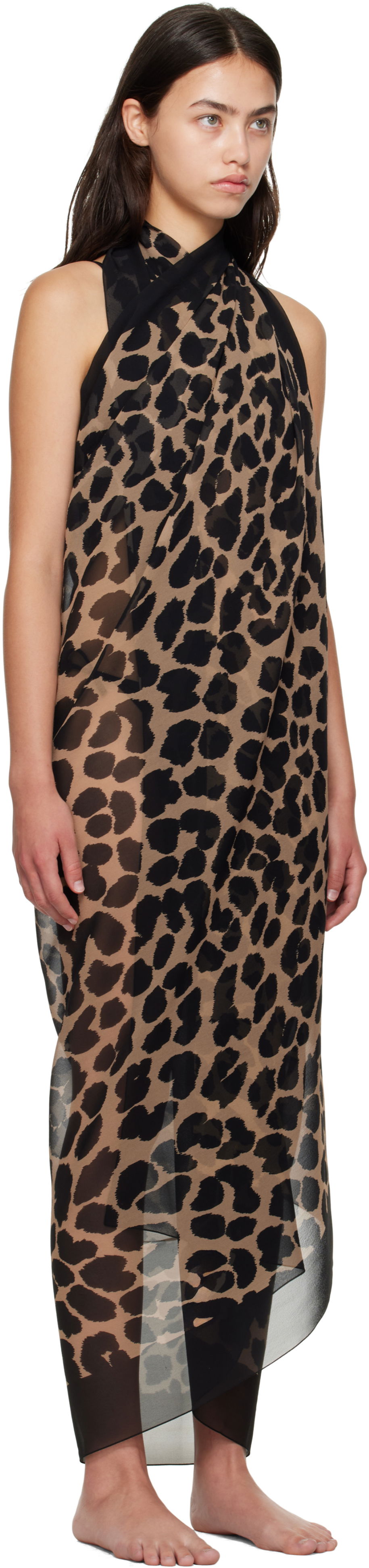 Pокля Balmain Balmain Leopard Beach Wrap Dress Кафяво | BKA202360, 1
