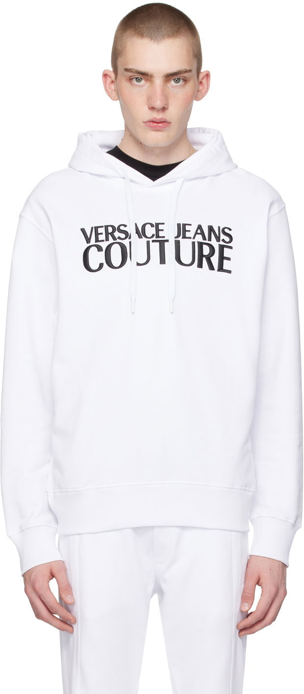 Суитчър Versace Jeans Couture White Embroidered Hoodie Бяло | E76GAIT01_ECF01T