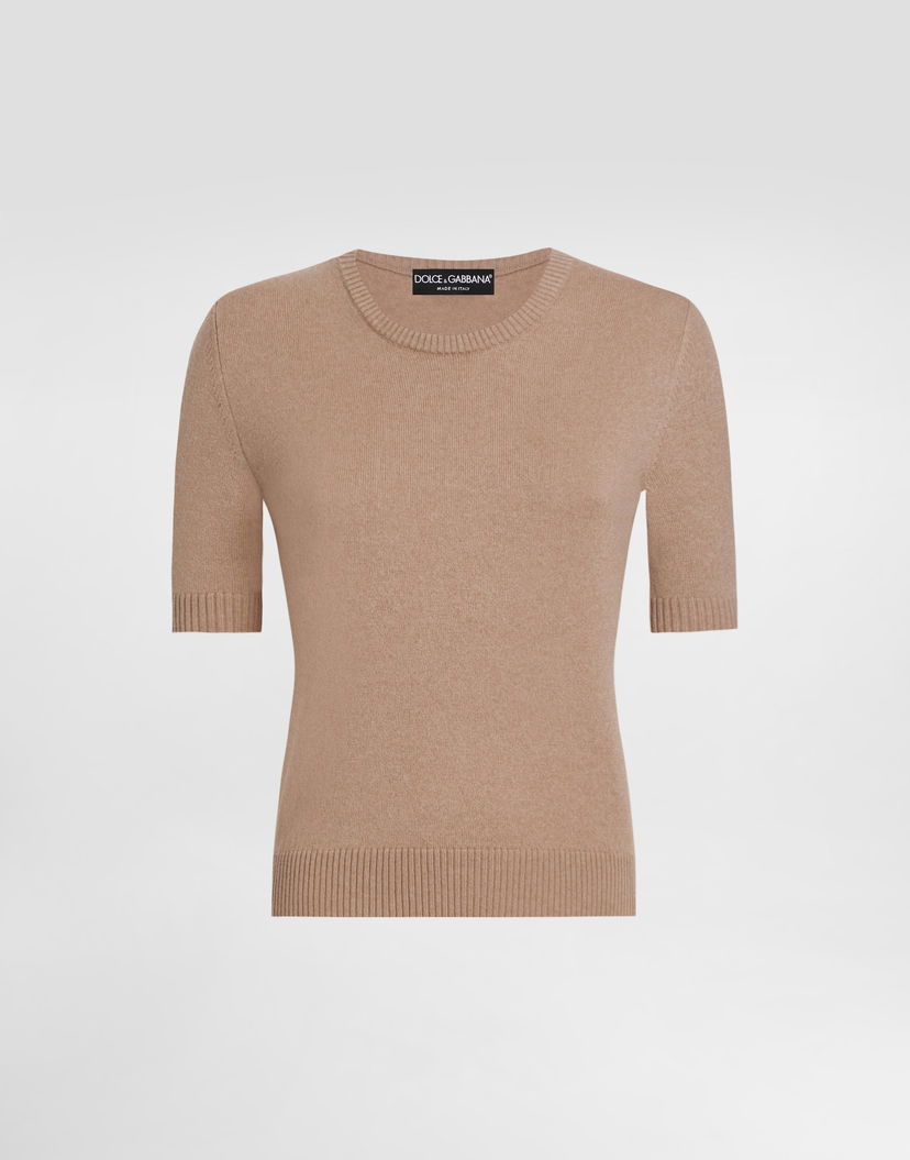 Пуловер Dolce & Gabbana Cashmere Short-Sleeve Ribbed Crew Neck Pullover Бежово | FXXA8ZJDVC2M2186