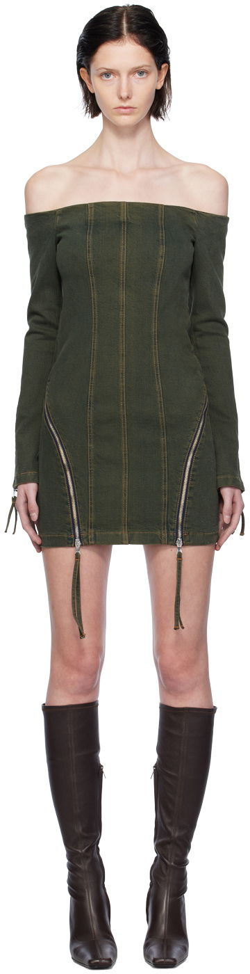 Pокля Blumarine Off-The-Shoulder Denim Minidress Зелено | A344J036A, 0