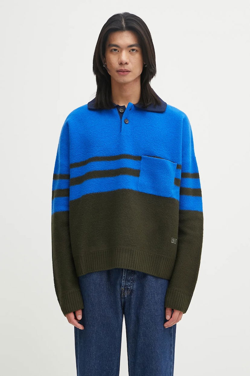 Пуловер Wales Bonner Wales Bonner Calm Polo Sweater Синьо | UA25KN15.WO15.750