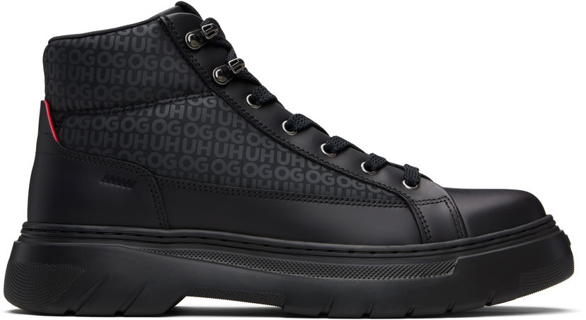Кецове и обувки BOSS HUGO Printed-Logo Faux-Leather Boots Черно | 50552644