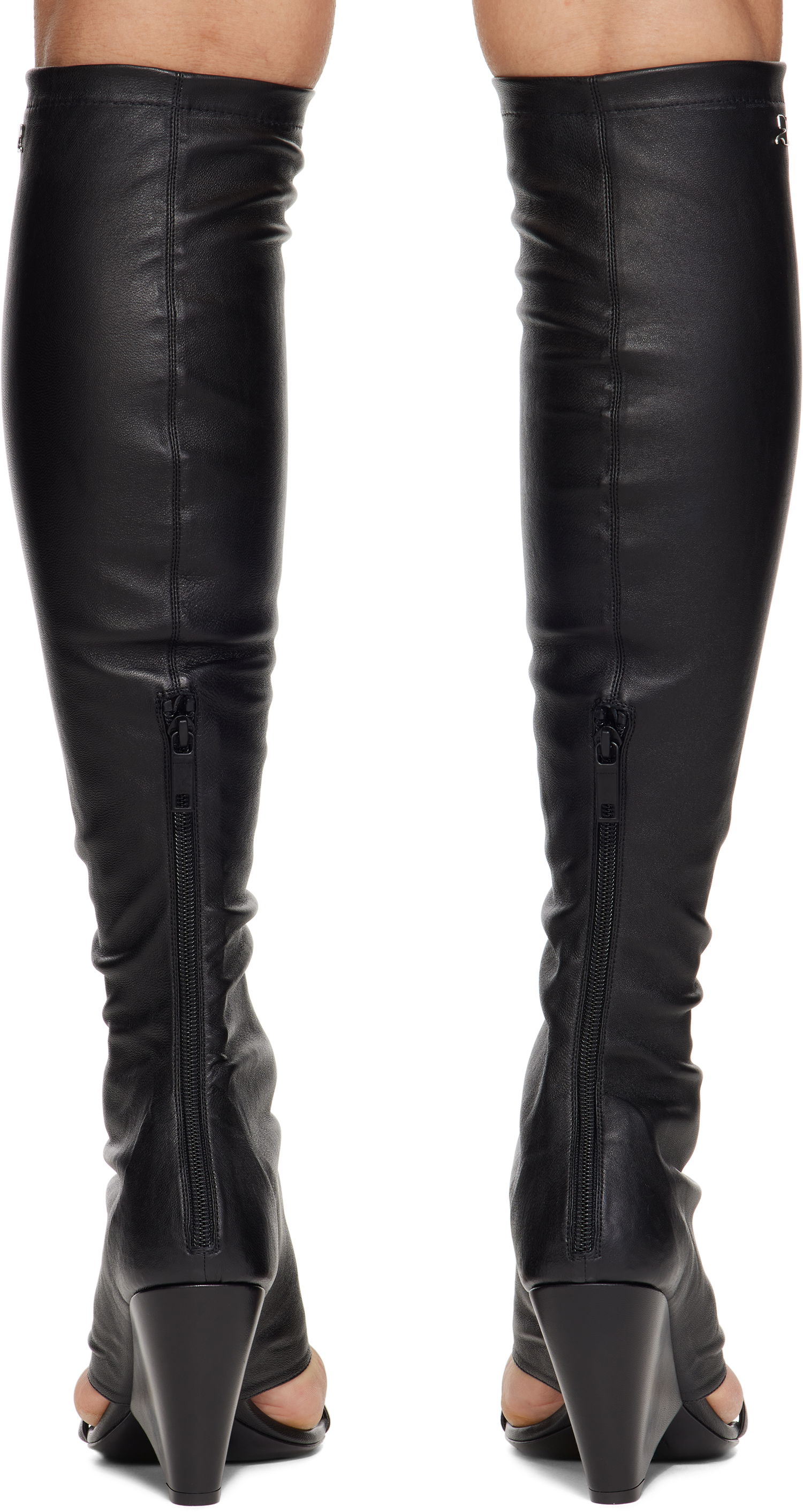 Облекло Courrèges Courrèges Oblique Wedged Leather Tall Boots Черно | 225SBT053AG0034, 1