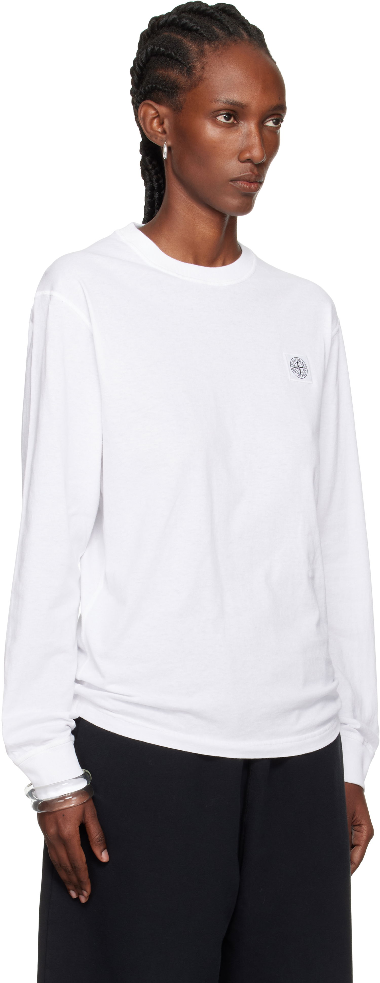 Тениска Stone Island Organic Cotton Jersey 'Fissato' Effect Long Sleeve T-Shirt by Stone Island Бяло | K2S15 2100030 S0057, 1