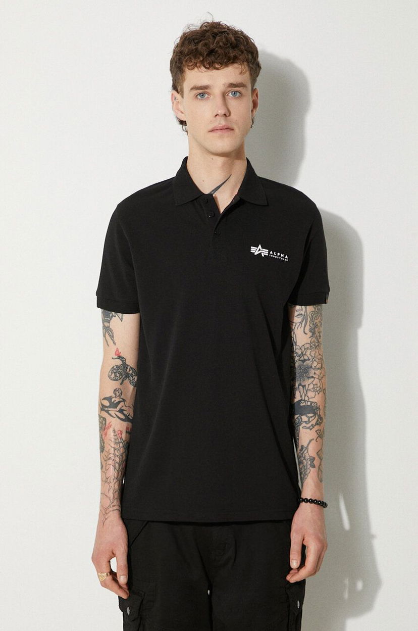 Поло тениска Alpha Industries Polo Shirt Basic With Print Черно | 106600.03