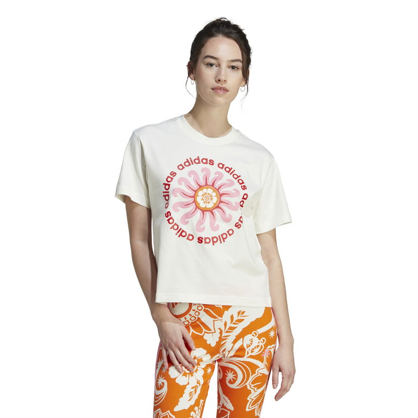 Съкратен топ adidas Performance Floral Graphic T-Shirt Бяло | IM2391