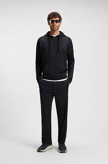 Суитчър BOSS Regular-fit Hoodie with Quilted Jacquard, Drawstring, and Kangaroo Pocket Черно | 50549721, 1