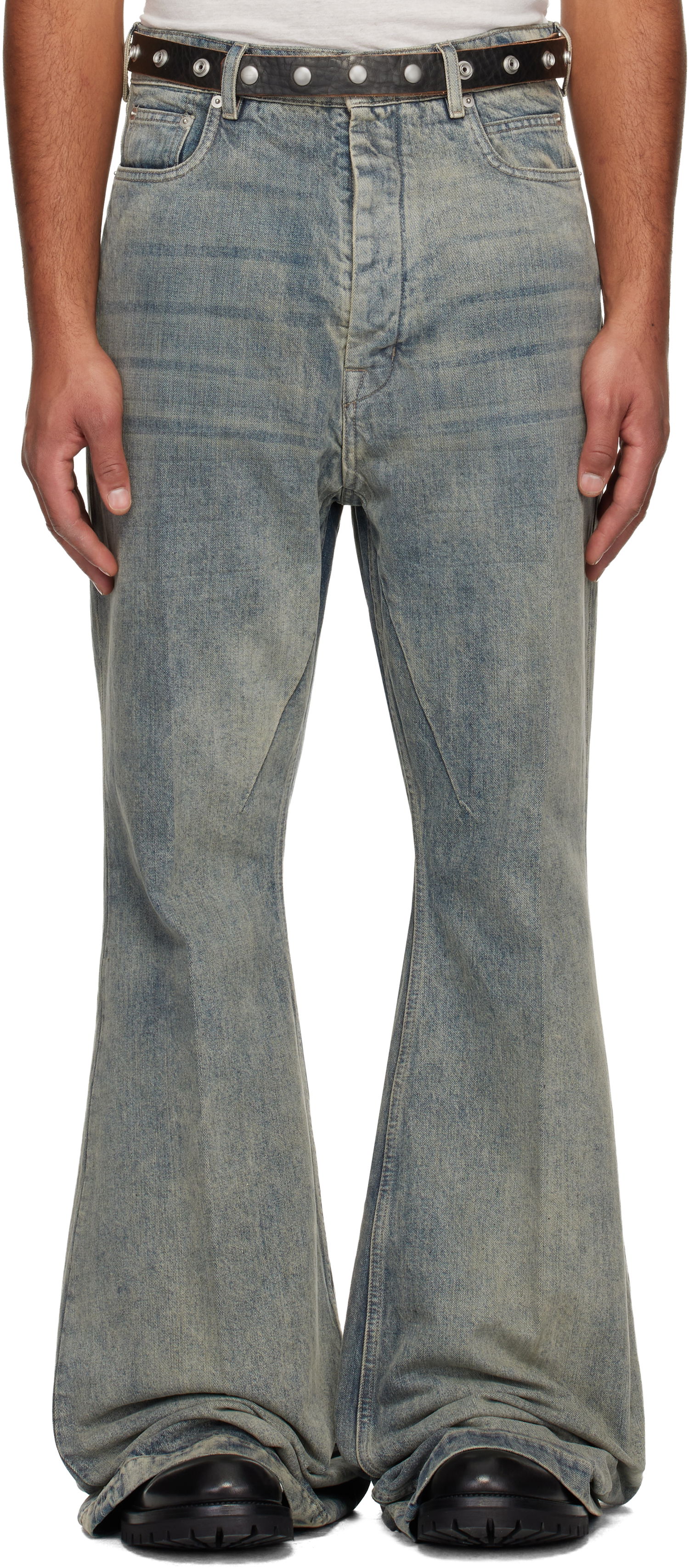 Дънки Rick Owens Flared Wide-Leg Distressed Jeans Concordians Bolan Синьо | RR02E1335 DWG, 0