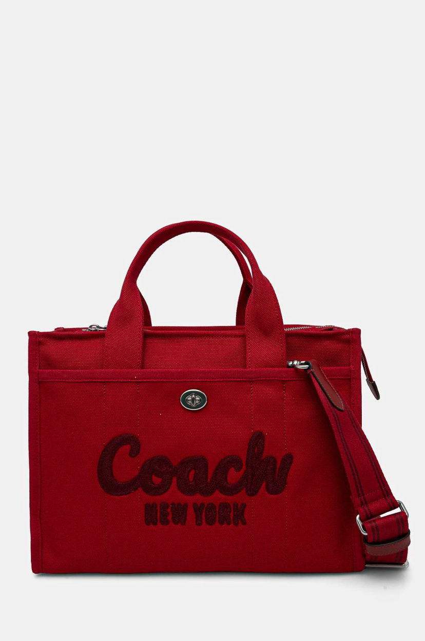 Голяма пазарска чанта Coach Red Canvas Tote Bag Бургунди | CP158