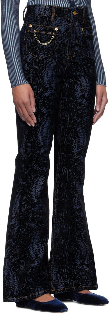 Дънки GANNI GANNI Goddi Snake Print Flare Jeans Синьо | J1612, 1